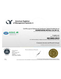 RP Metals - ISO 9001:2015 certificate